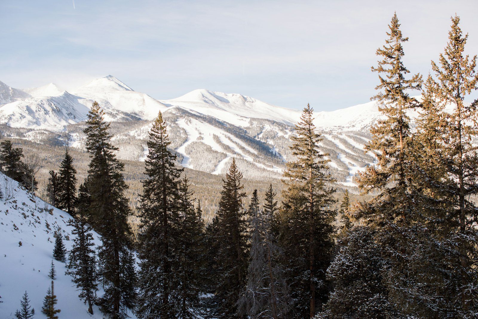 Snowy mountains and pine trees in Breckenridge, Colorado